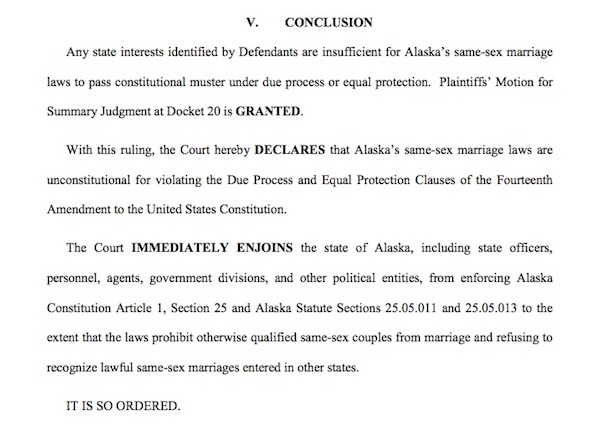 Federal Judge Overturns Alaska Same Sex Marriage Ban Metro Weekly