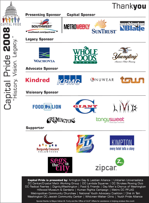 Capital Pride Sponsors 2008