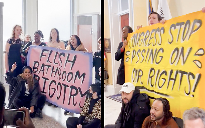 15 arrested at U.S. Capitol during bathroom sit-in - Photos: Lex McMenamin, X Screenshots