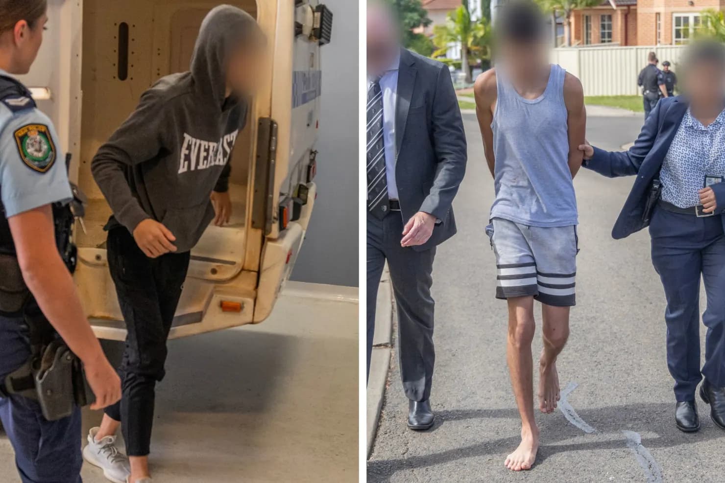 Teenagers arrested in a counter-terrorism raid in April following the stabbing of a bishop in Sydney’s west. Investigators later allegedly found evidence linking the same group of young men to gay hate crime assaults. Photo: NSW Police/Sydney Morning Herald